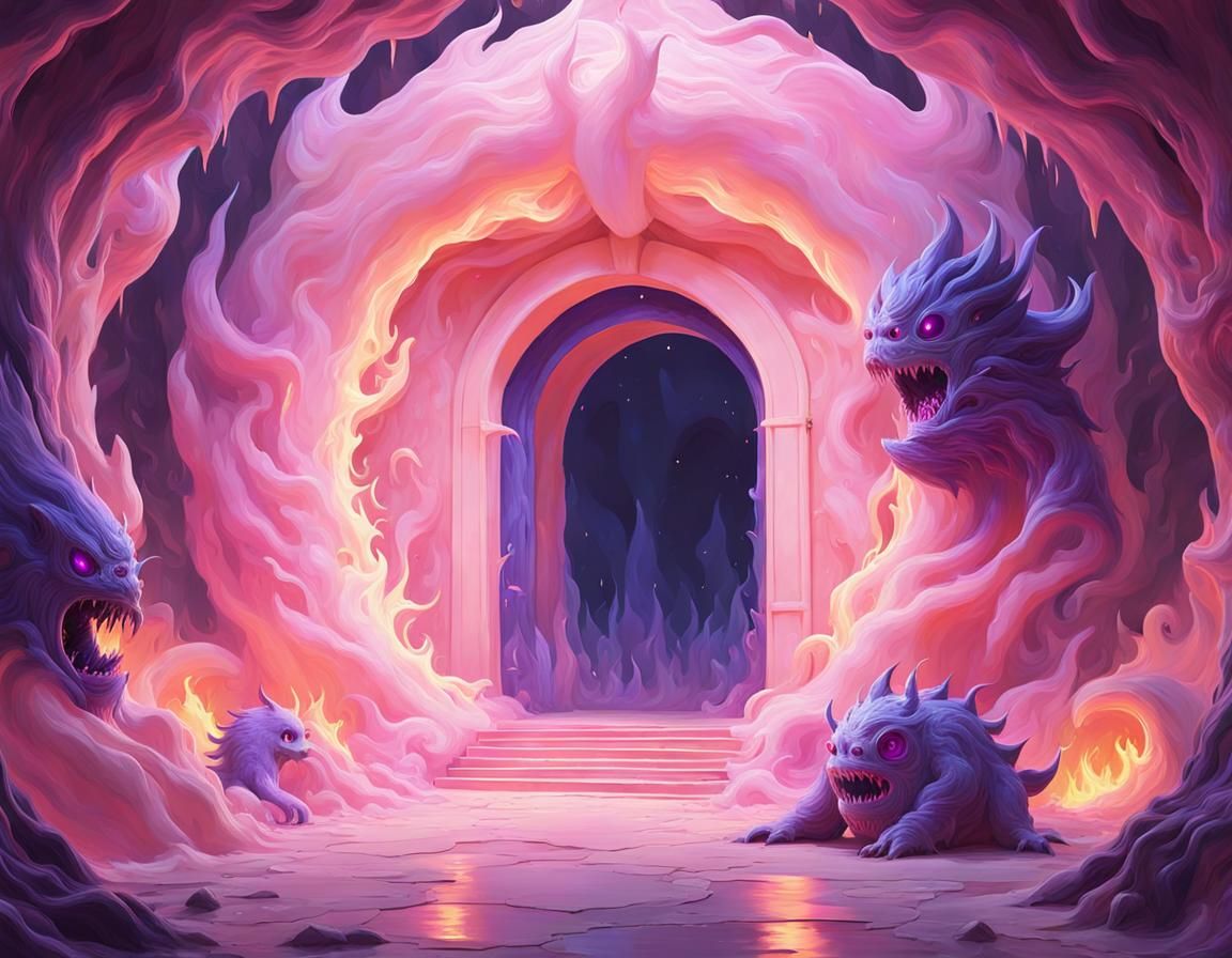 Peach Portal to a Pastel Underworld in Digital Art