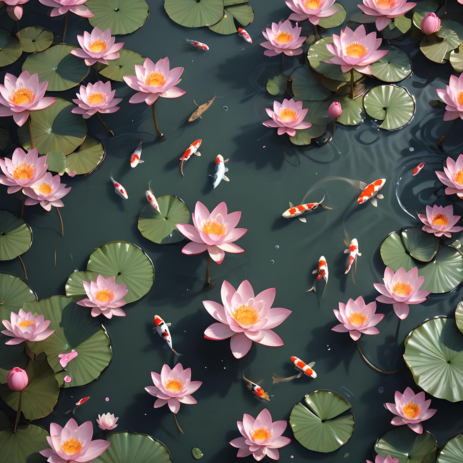 Pink Lotus and Koi Fish: Japanese-Style Zodiac Art