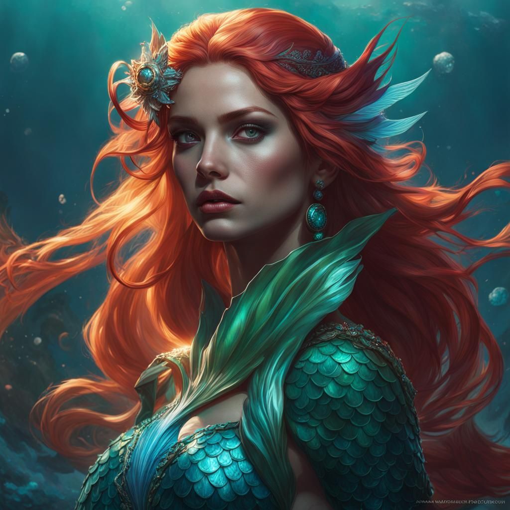 Evil Mermaid Portrait in Hyperdetailed Digital Art Style