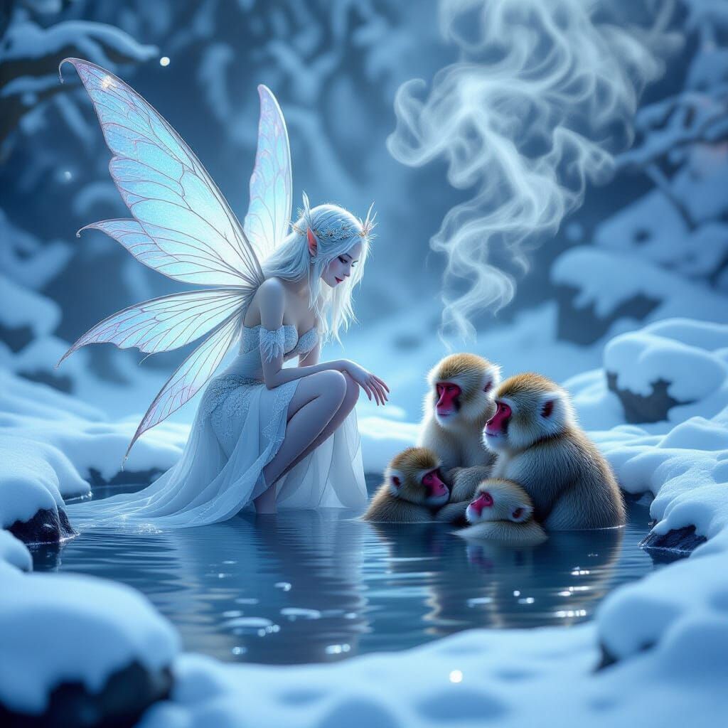 Icy Winter Fairy in Steaming Valley, Digital Art