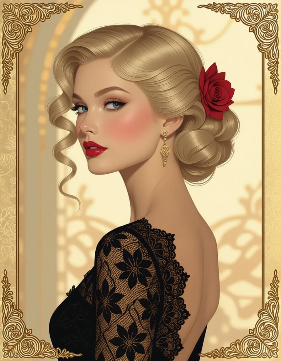 Elegant Woman in Art Nouveau Style