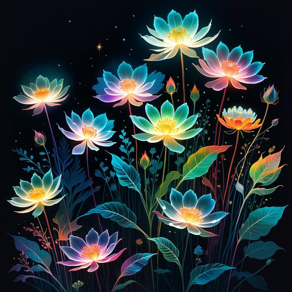 Luminous Flower at Twilight in Surreal Collage Art
