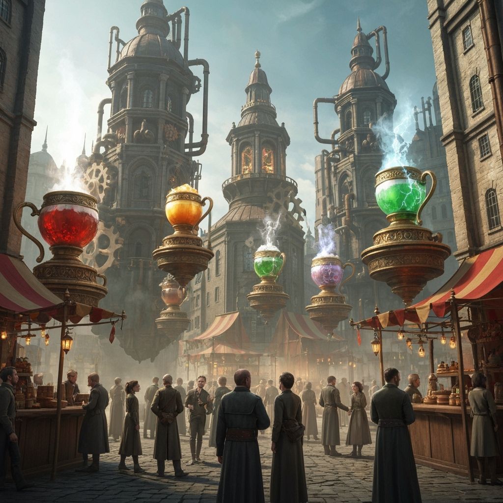 Steampunk Fantasy Market with Floating Stalls