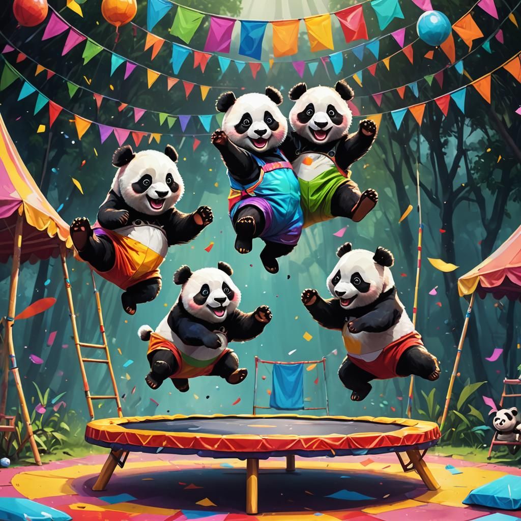 Cute Pandas Gymnastics Circus in Expressionist Style