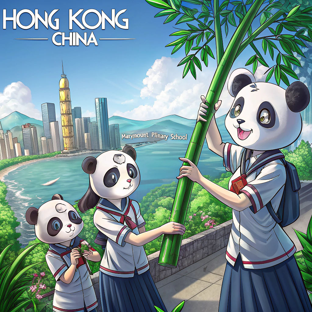 Panda Students in Hong Kong, Japanese Anime Style