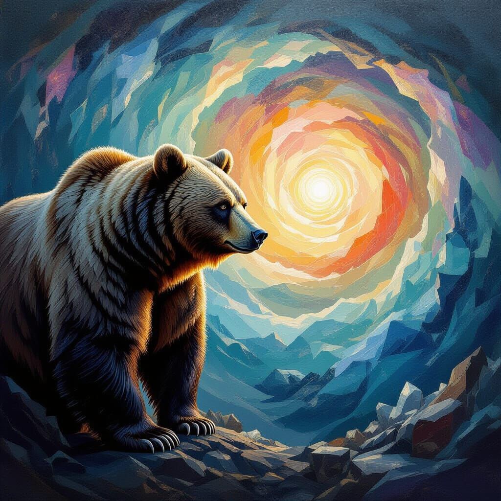 Majestic Bear Guarding a Swirling Vortex as Oil Painting