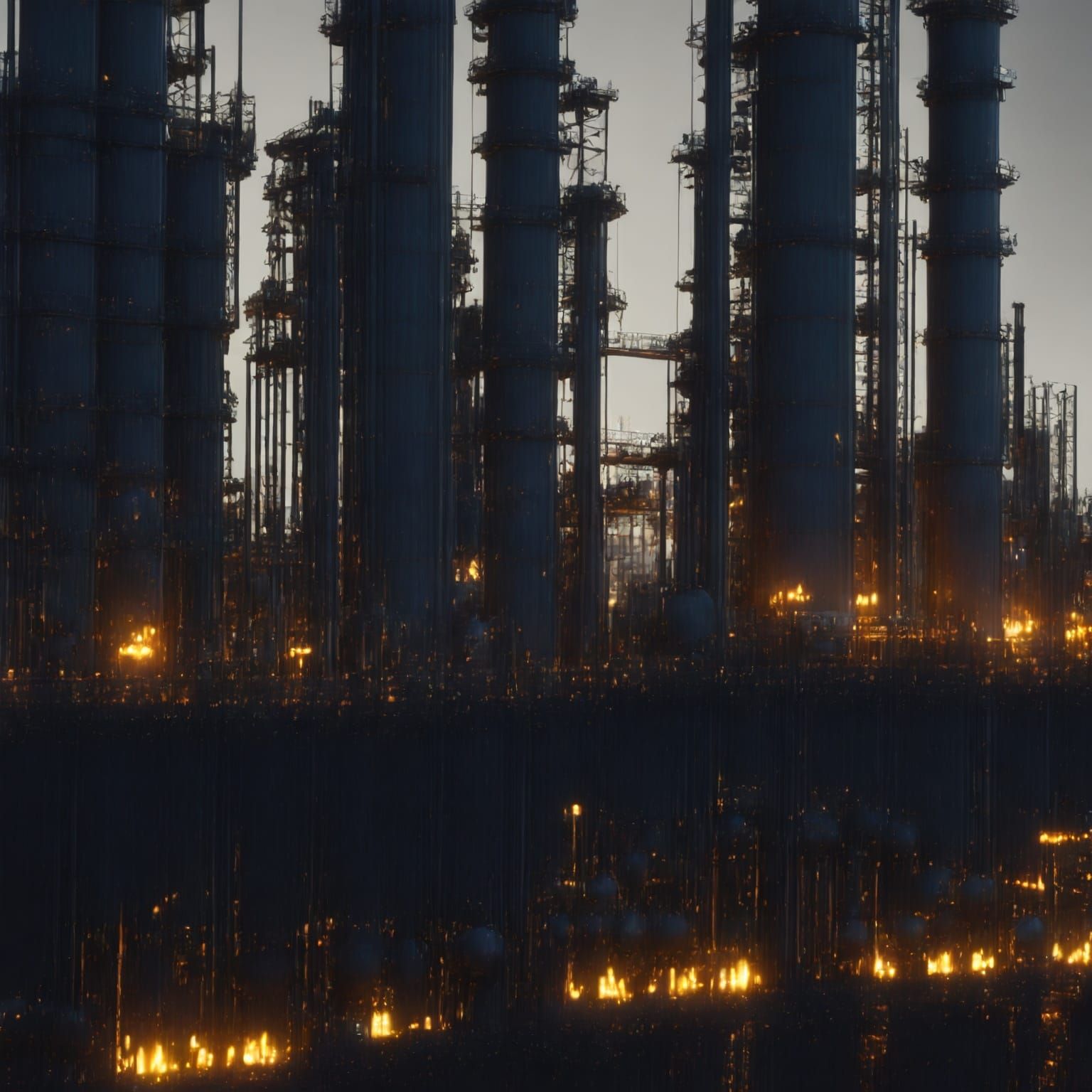Detailed 3D Oil Refinery Concept Art