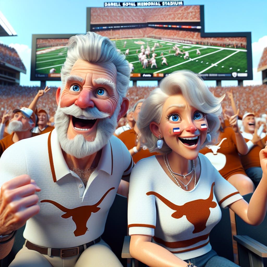 Elderly Couple Cheer at Texas Longhorn Football Game