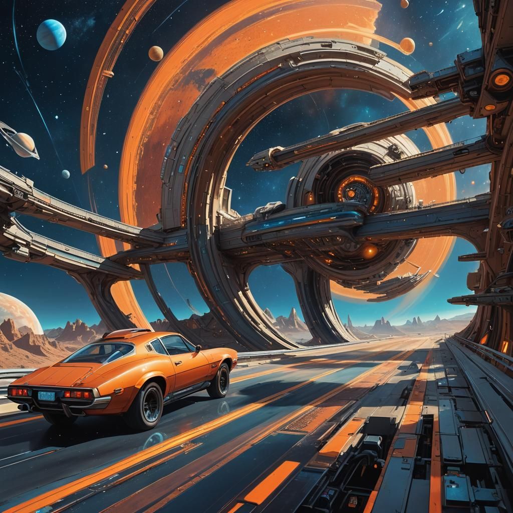 Futuristic Spacecraft Highway Through Stars, Matte Painting