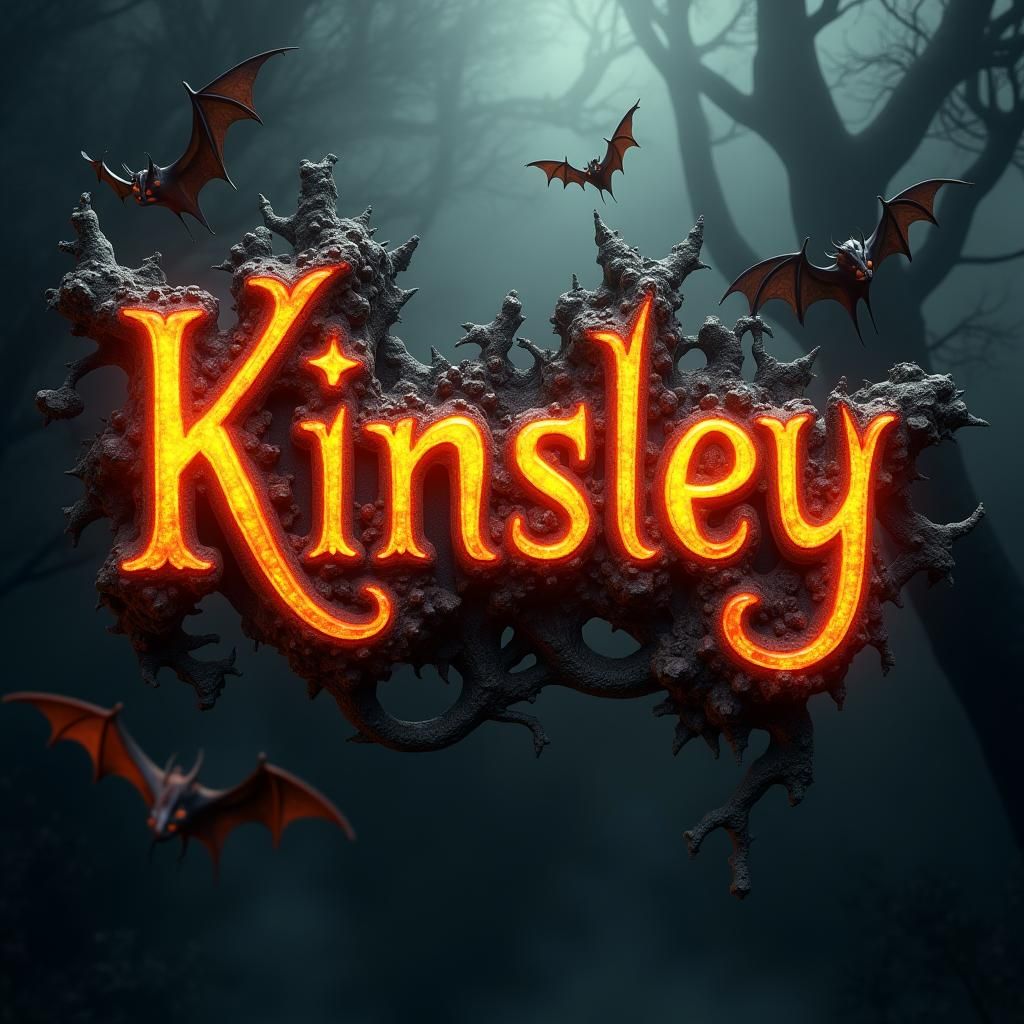 Spooky 3D Lettering of "Kinsley" in Dark Fantasy Style