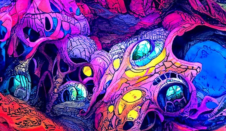 Cave of Eyes: A Biopunk Surreal Illustration