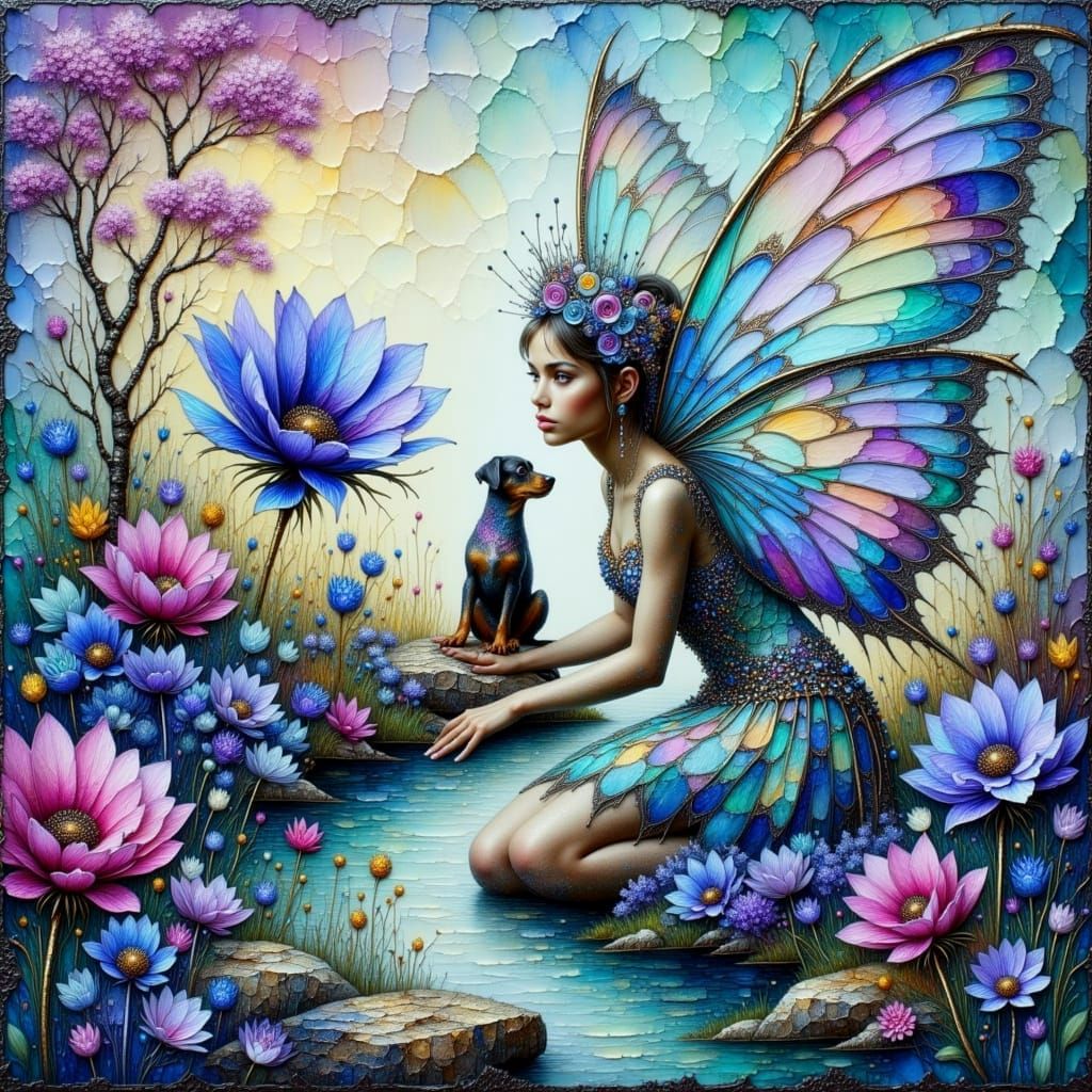 Enchanted Coastal Fairy with Vibrant Wings and Faithful Comp...