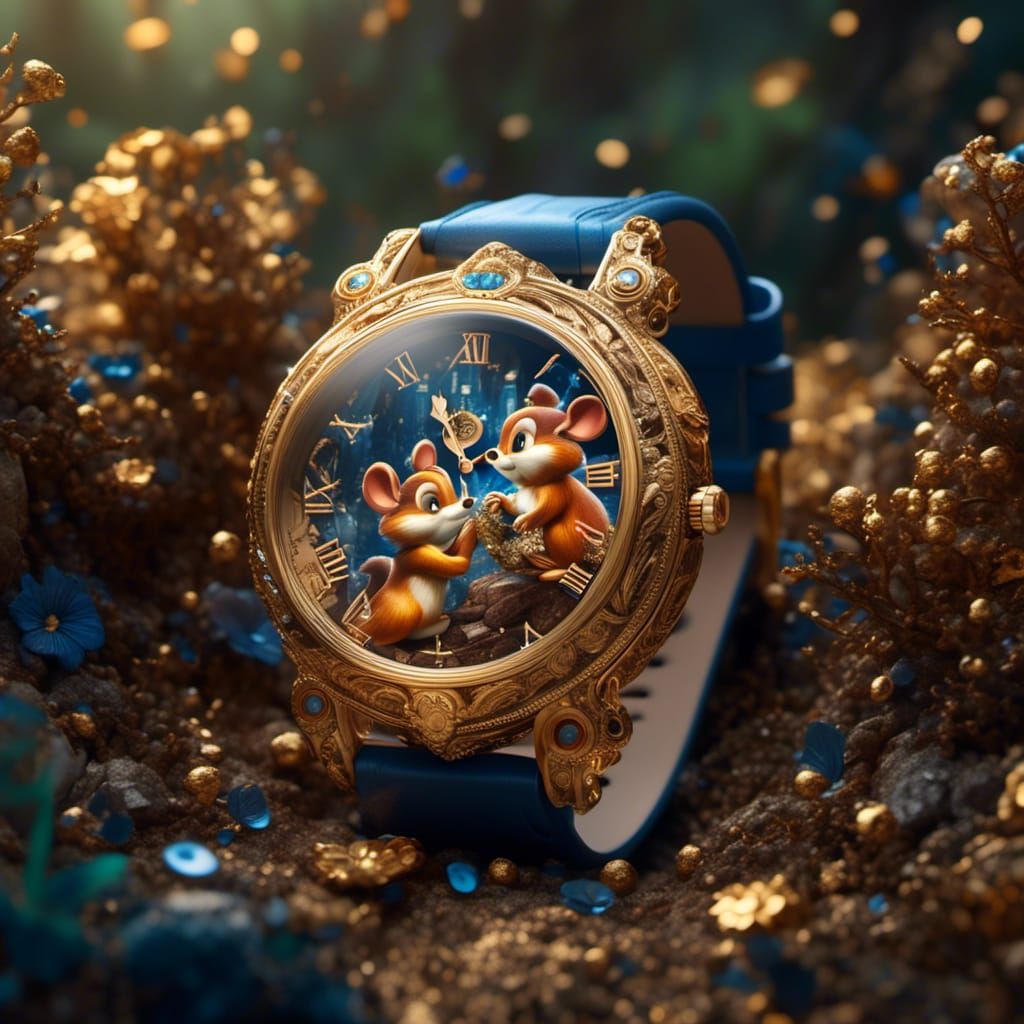 Intricate Gold Disney Watch with Diamond Pointer