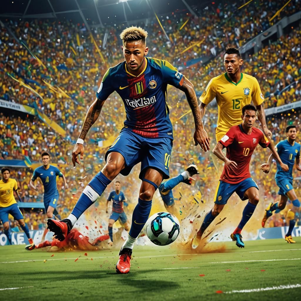 Neymar Dribbling in Dynamic Digital Art Style