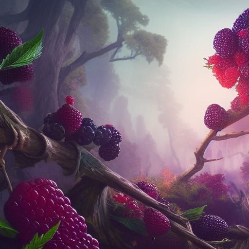Fantastical Blackberries in Detailed Matte Painting Style