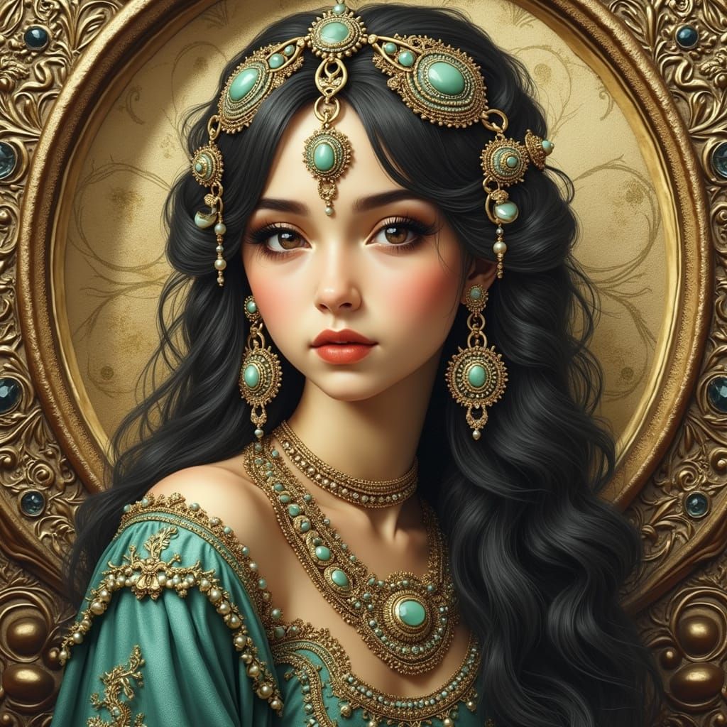 Arabian Queen in Pre-Raphaelite Metallic Style