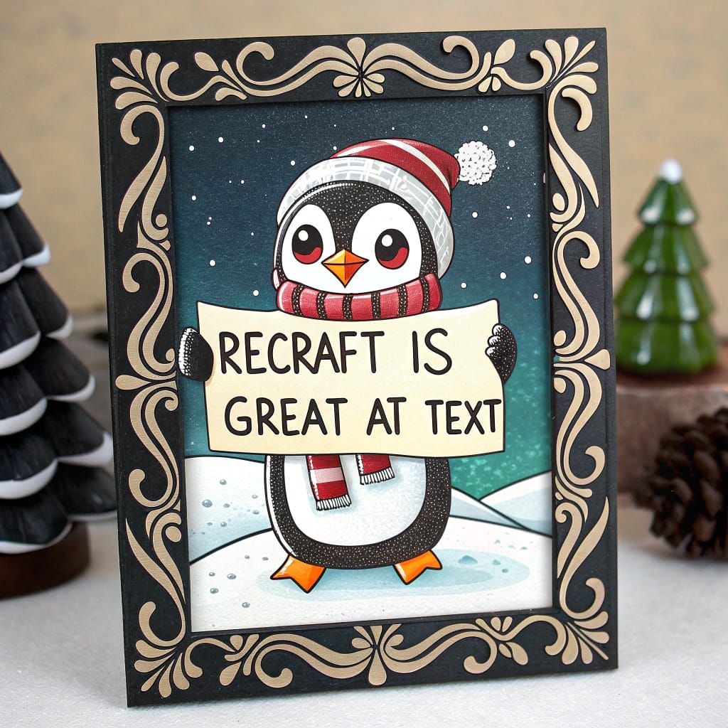 Whimsical Christmas Card with Creepy Cute Penguin