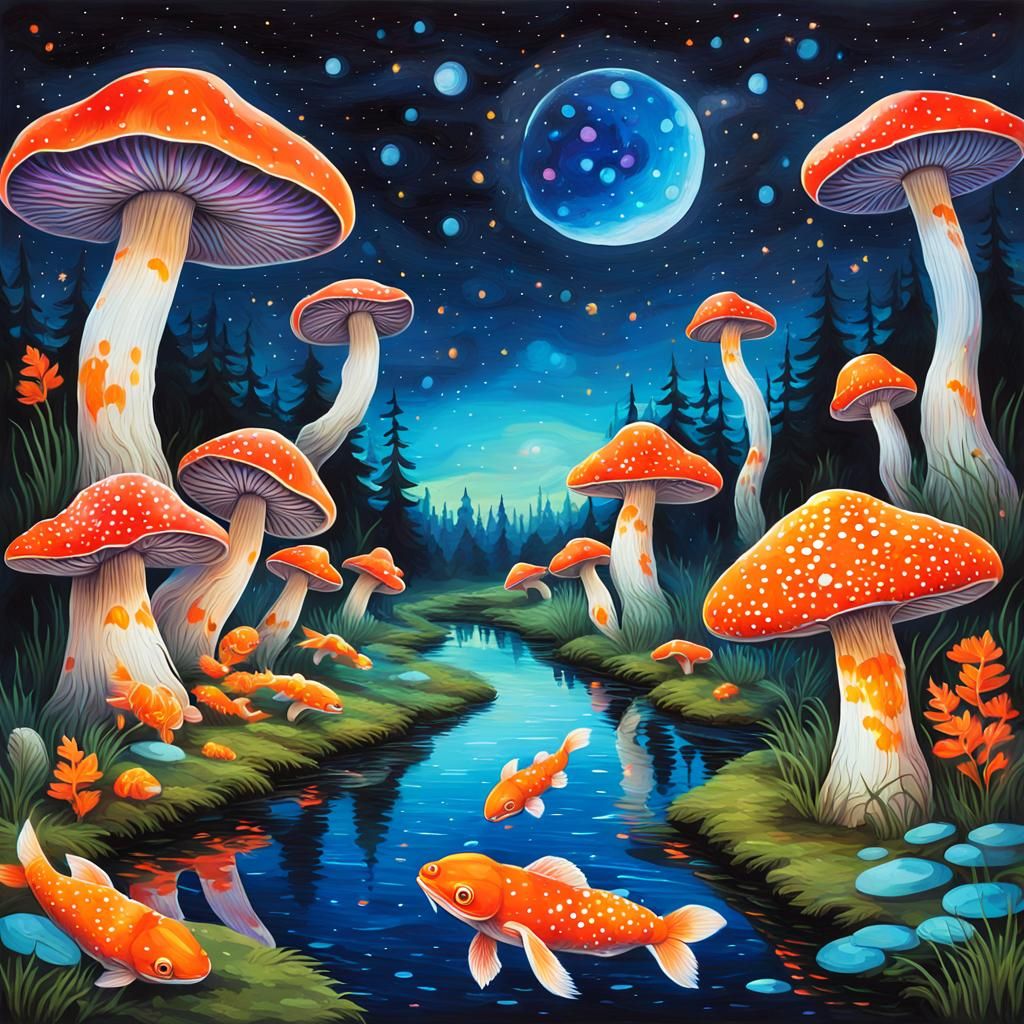 Colorful Mushroom Stream Under Orion: Graffiti Art