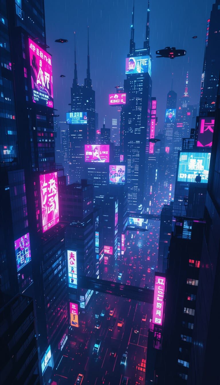 Neon Metropolis at Night in Cyberpunk Style