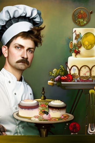 Detailed Head Chef Portrait in Art Nouveau Style