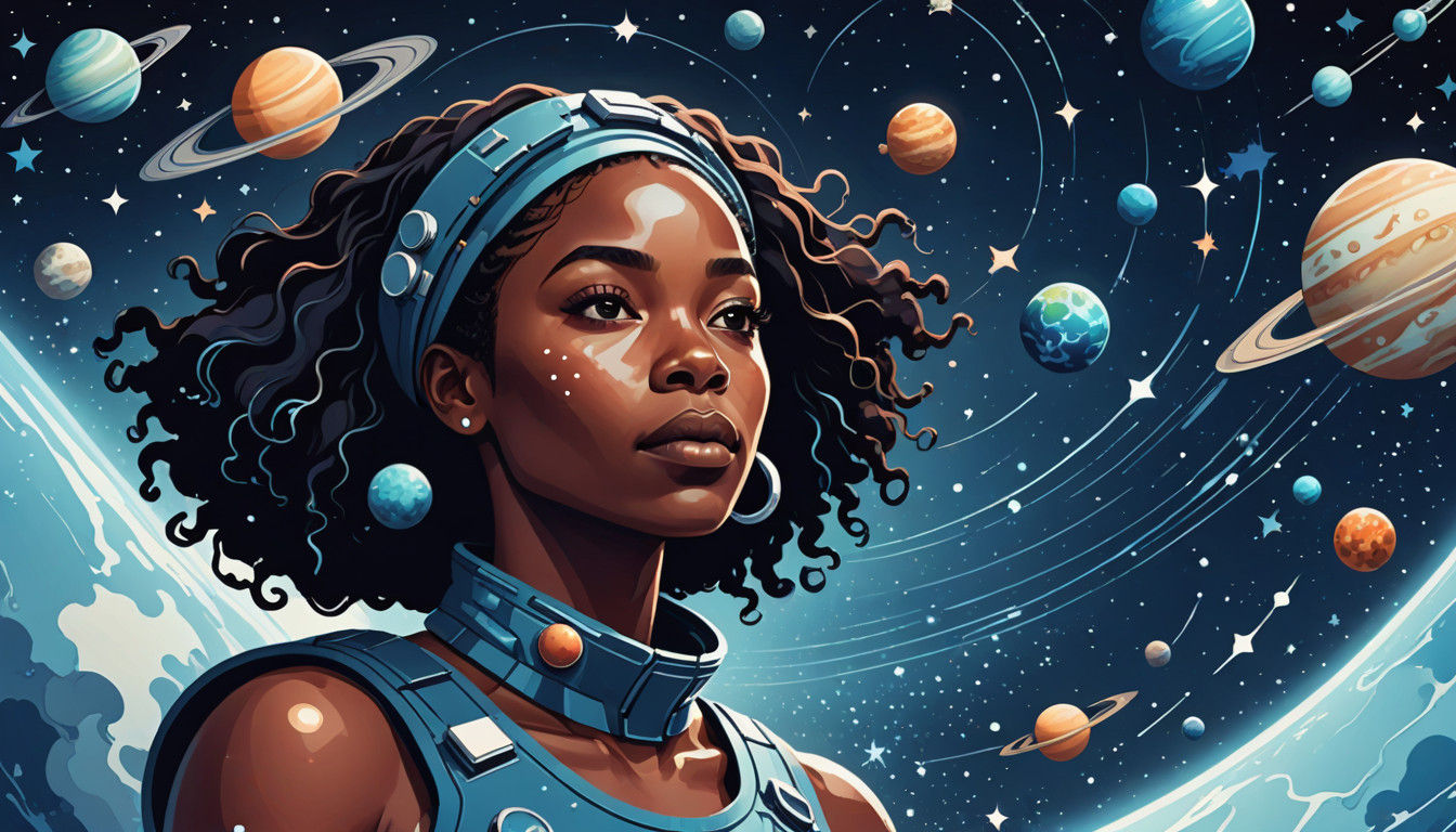 African American Woman in Celestial Blue Minimalist Vector A...