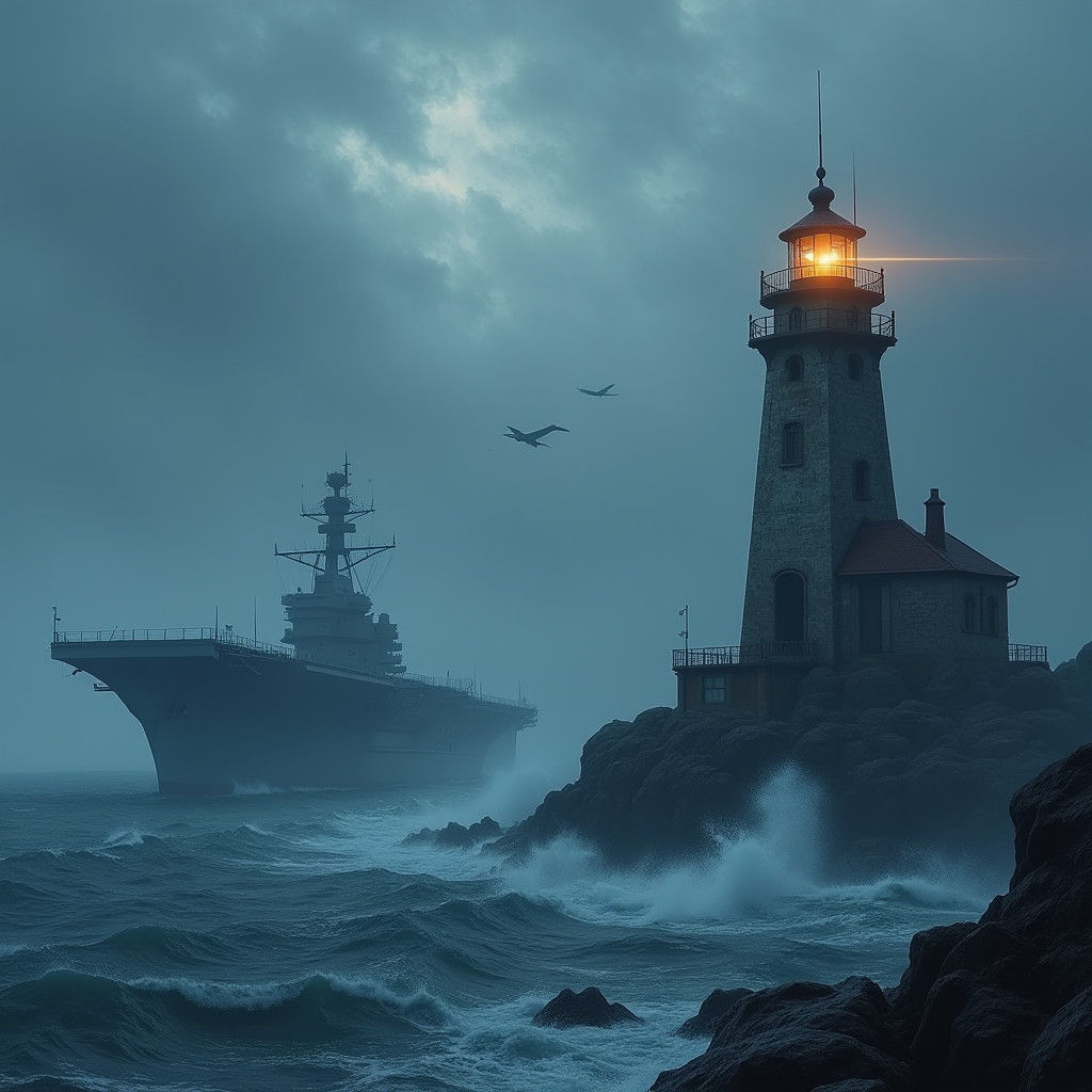 Aircraft Carrier Confronts Mystical Lighthouse: Fantasy Conc...