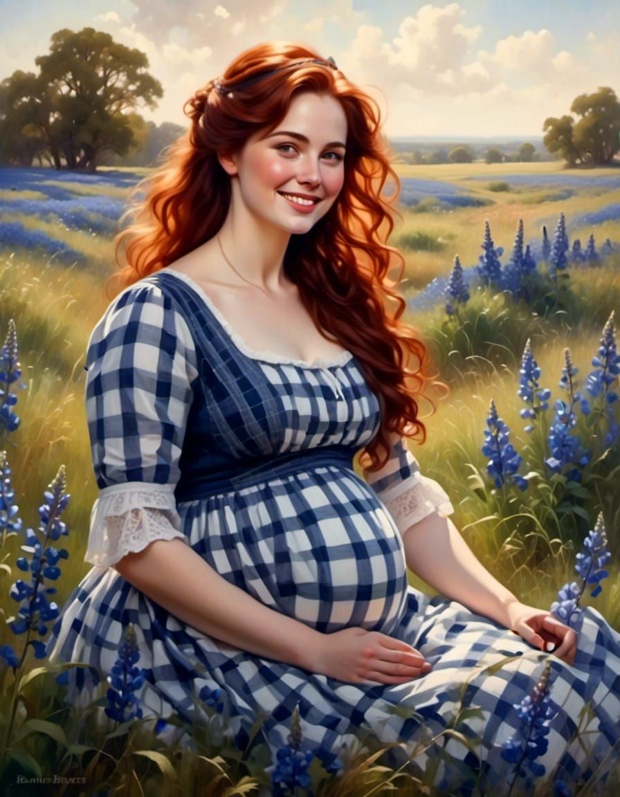 Victorian Woman in Bluebonnet Field Portrait