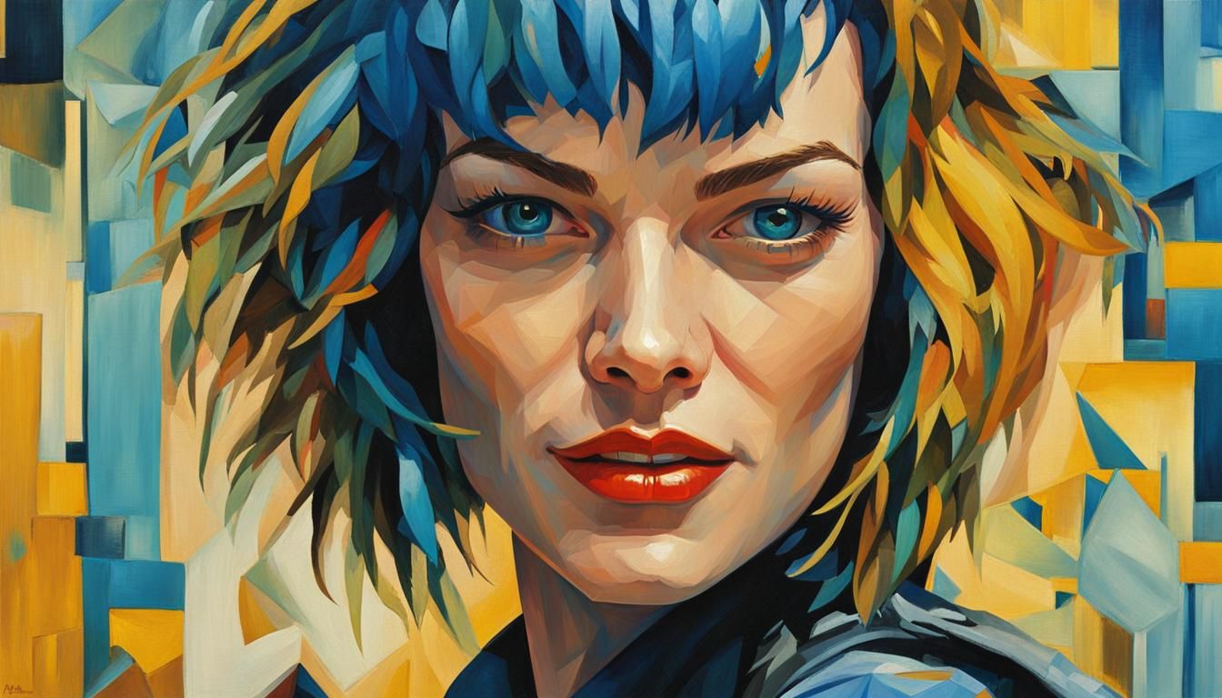 Milla Jovovich Portrait in Picasso-esque Cubist Style