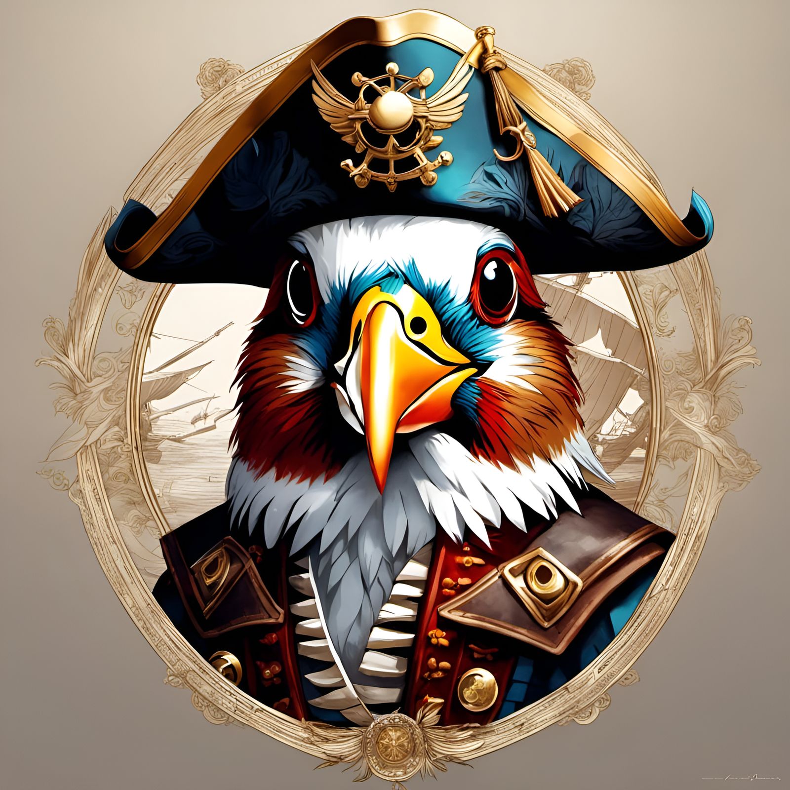 Sparrow Bird Dressed as Pirate Detailed Portrait
