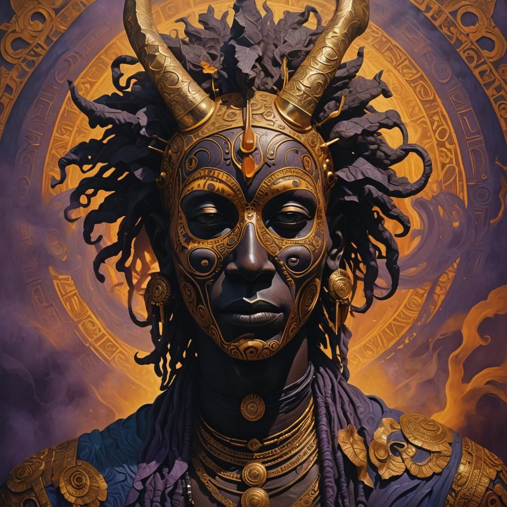 African Surrealist Death Mask in Mystical Savannah