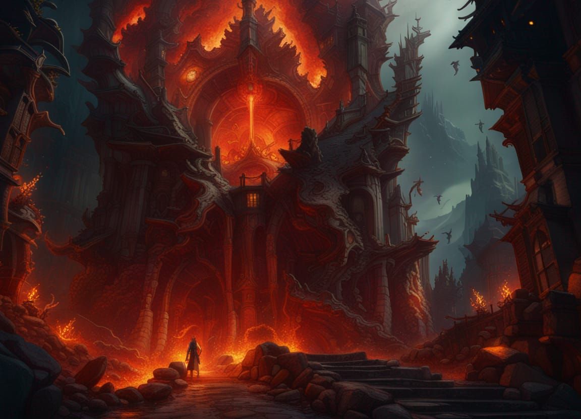 Detailed Hellfire Matte Painting in Deep Color