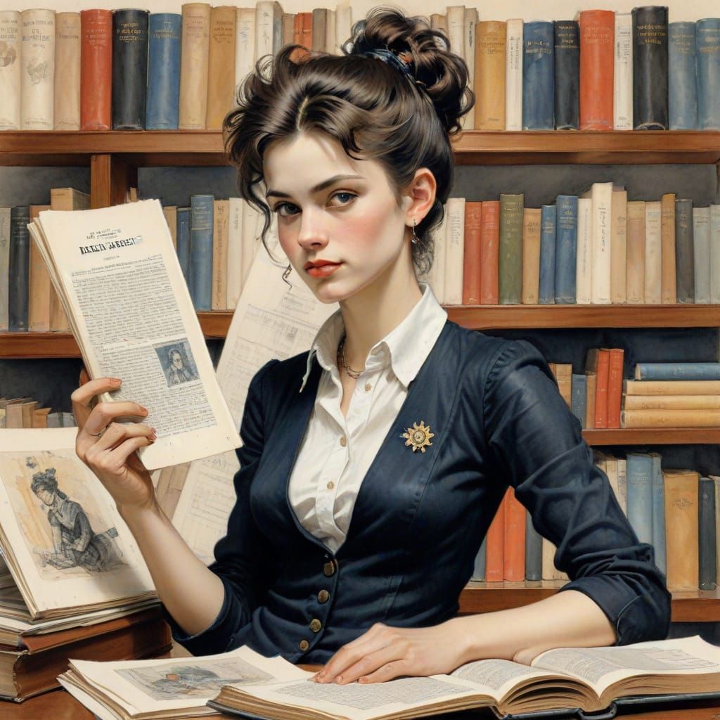 Punk Heroine in Renoir Library as Aquarelle