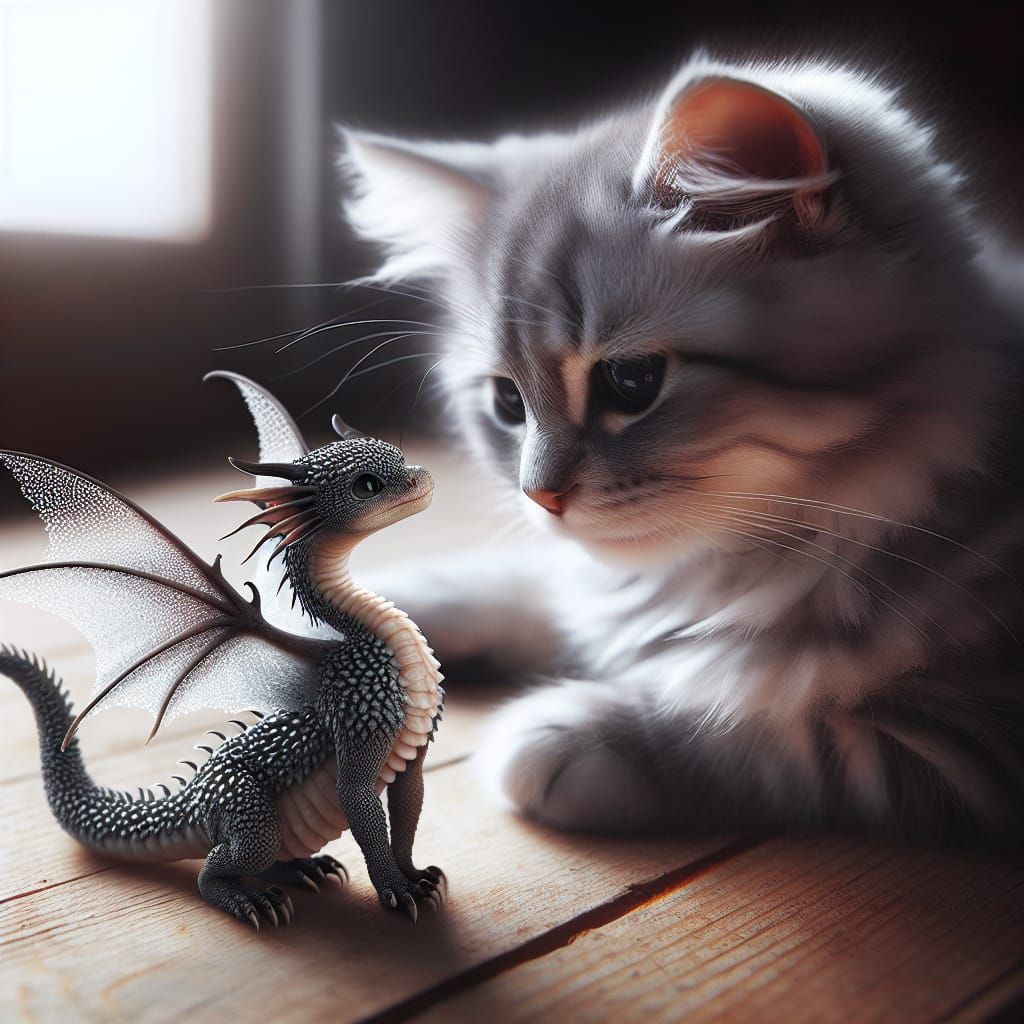 Adorable Miniature Dragon Kitten Groomed by Cat