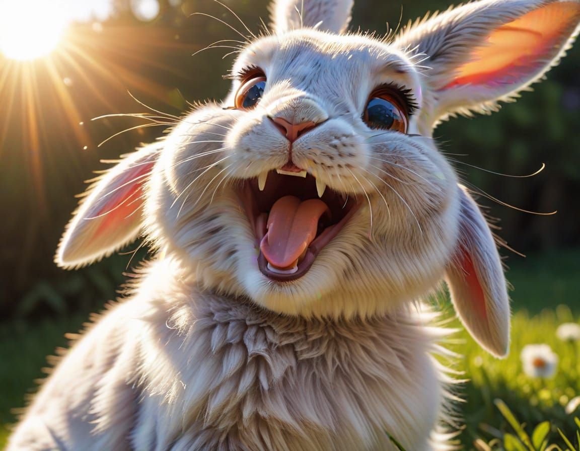 Cartoon Bunny Laughing Hysterically in Sunlight