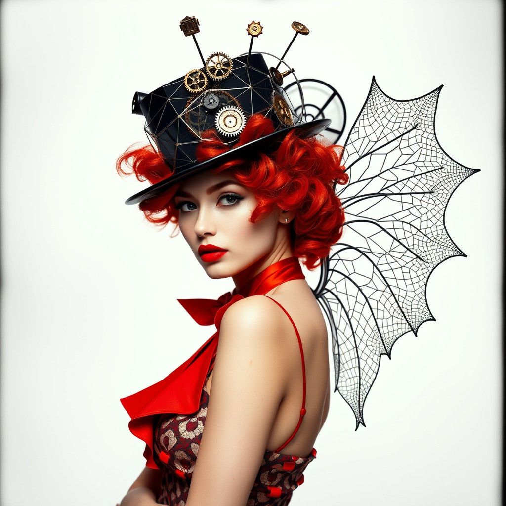 Steampunk Supermodel with Geometric Wings in Dada Style