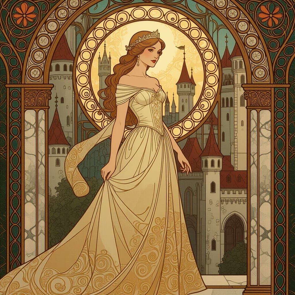 Princess in Castle, Art Nouveau Style