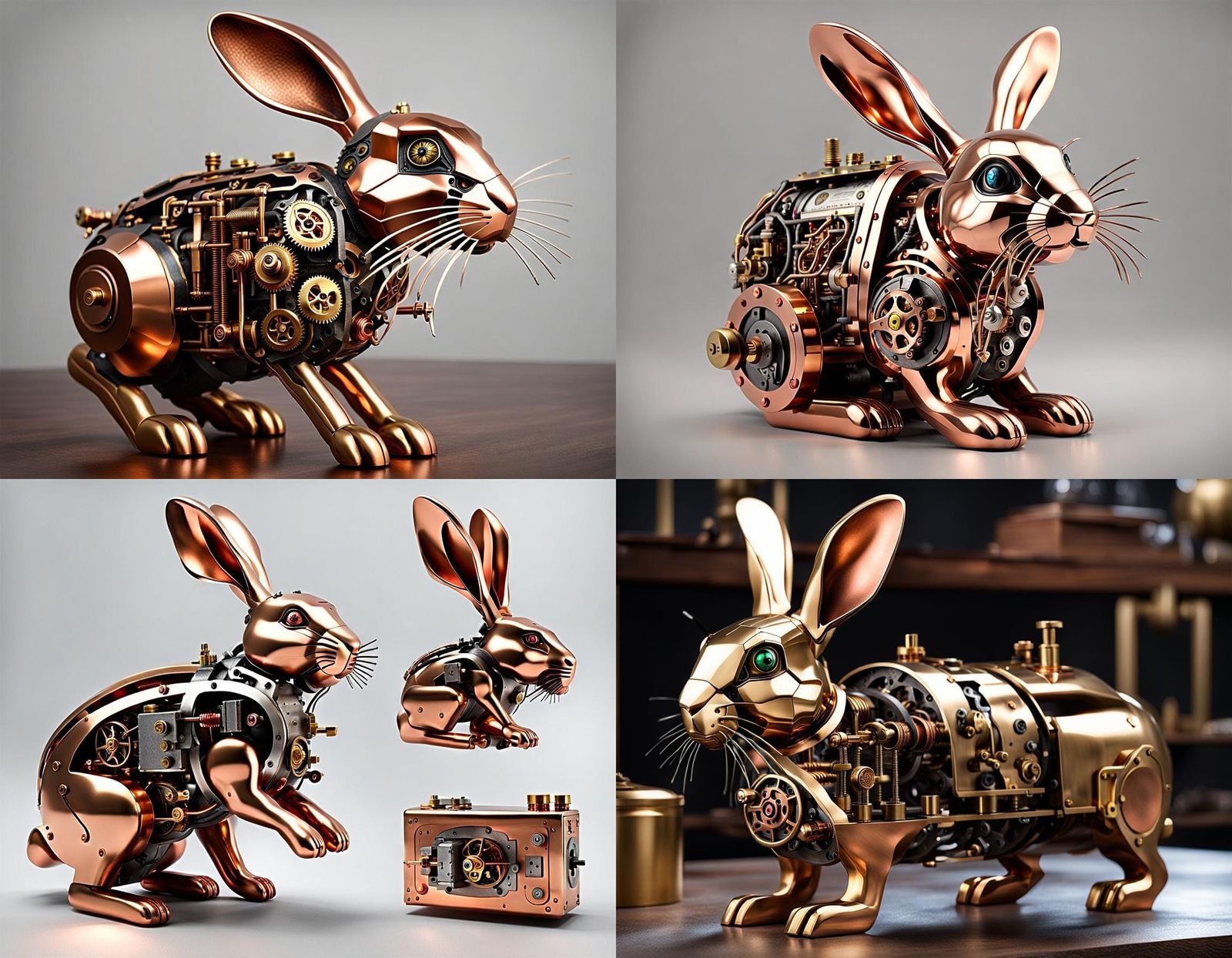 Brass and Copper Mechanical Rabbit with Batteries