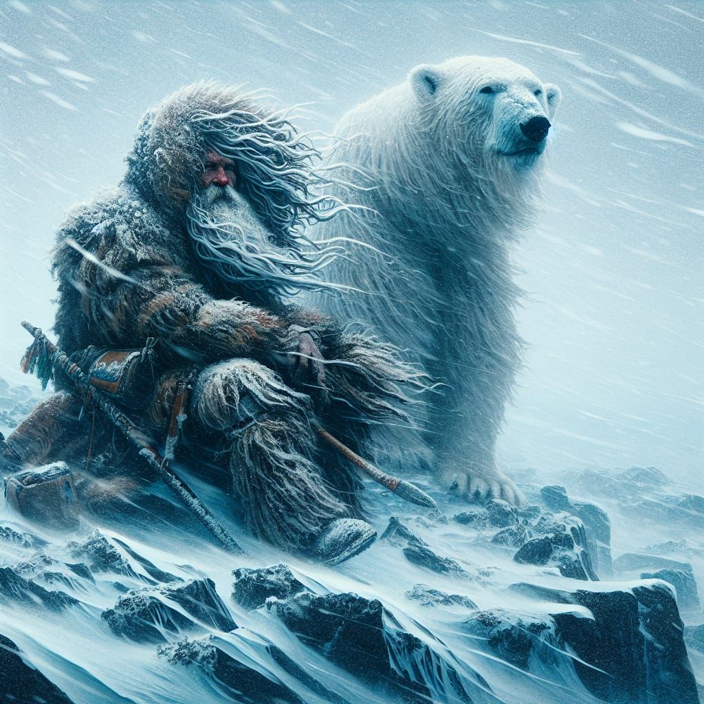 Arctic Companions in a Winter Storm, Matte Painting