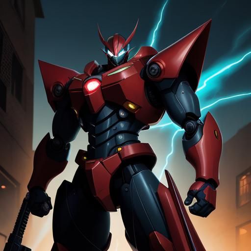 Getter Robo in Manga Style with Neon Highlights