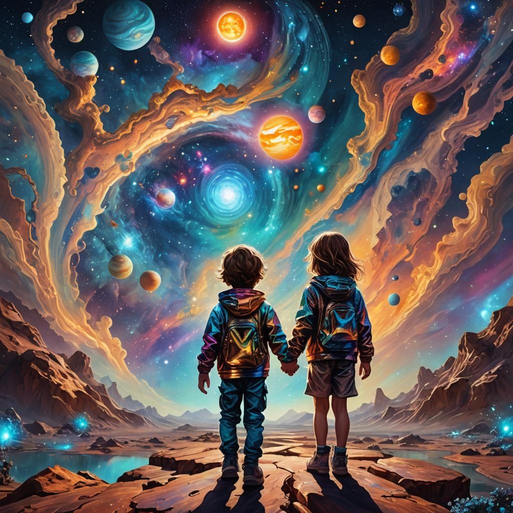 Children Lost on Jupiter in Cosmic Illustration