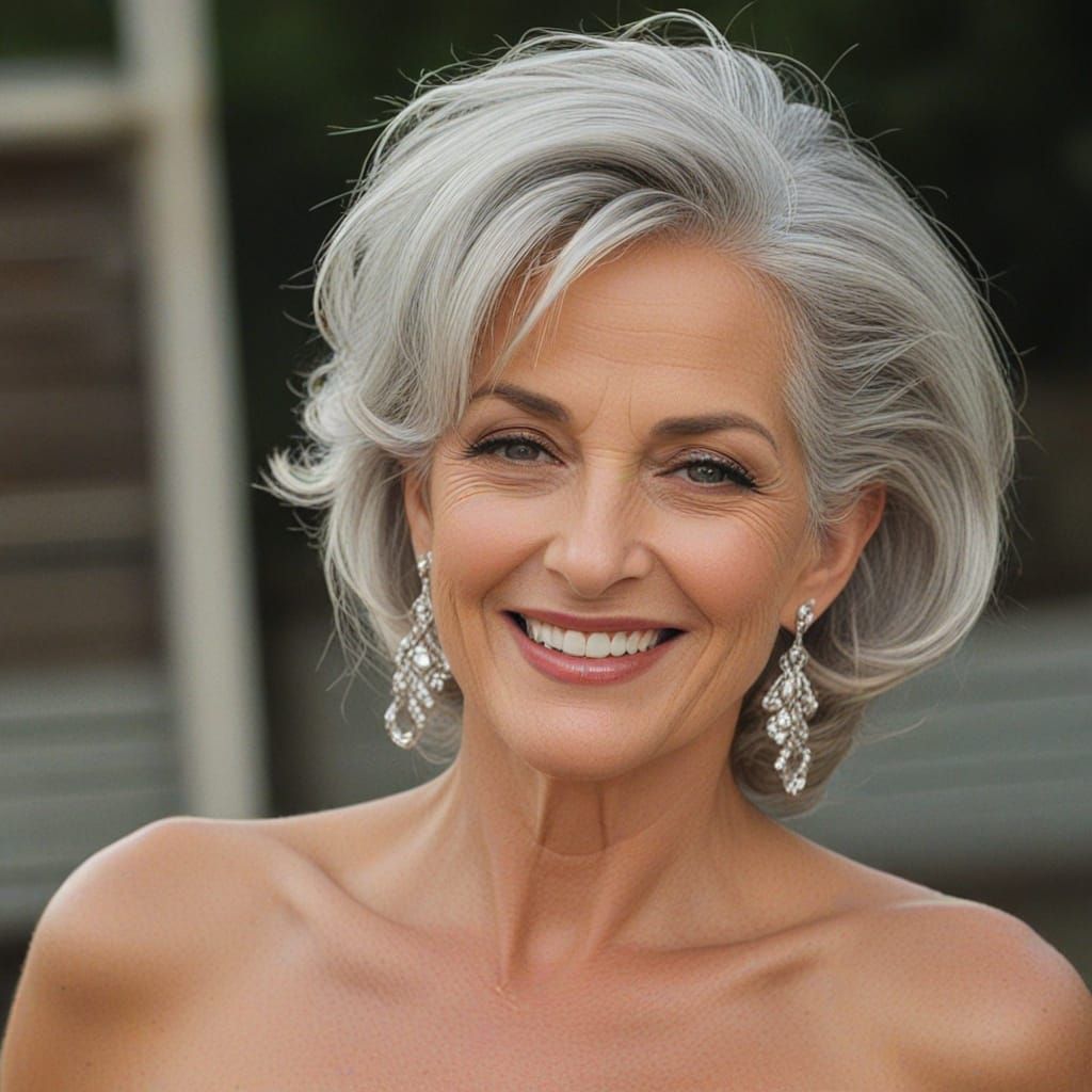 Elegant Woman with Silver Hair and Jewelry