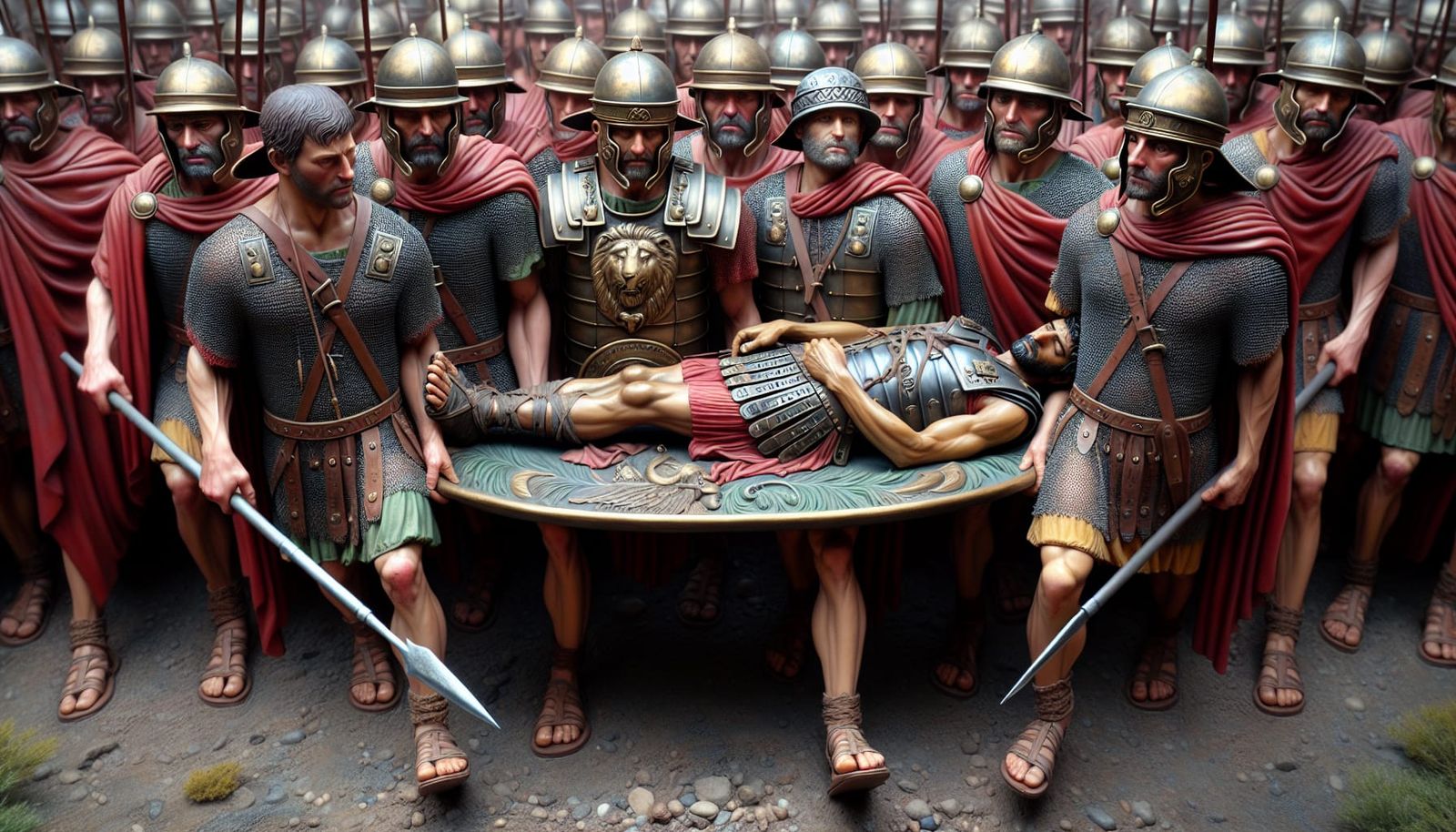 Roman Legionnaire's Honor Guard Carries Fallen Comrade Home
