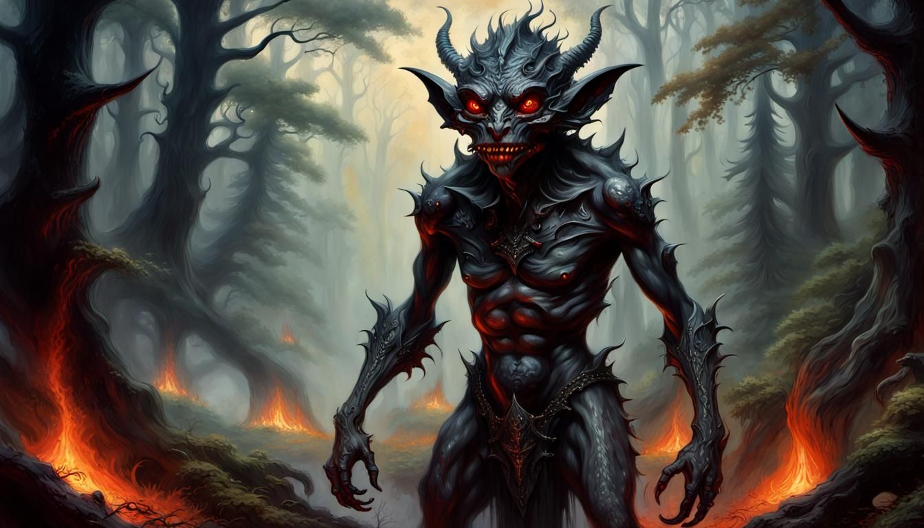Scary Metallic Kobold Demon in Ethereal Oil Painting