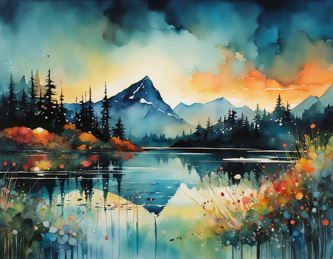 Magical Dawn Rising Over Mountain Lake