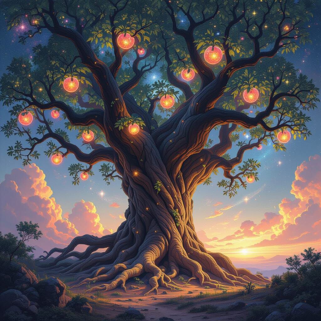 Colossal Tree Reaching Galaxies: Fantasy Concept Art