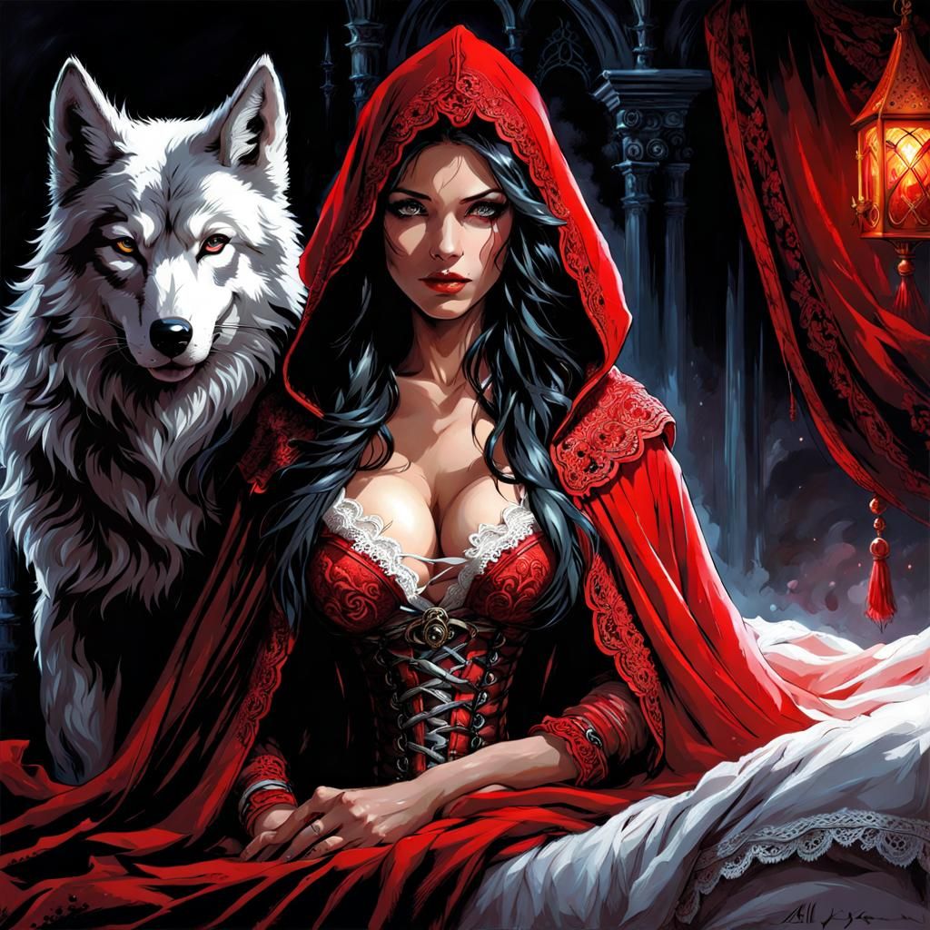 Gothic Little Red Riding Hood with Wolf