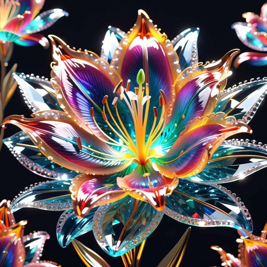 Sparkling Crystal Lily: Intricate and Detailed Render