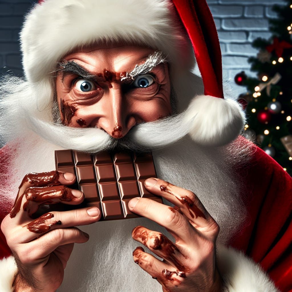 Jovial Santa Claus in a Chocolatey Escapade