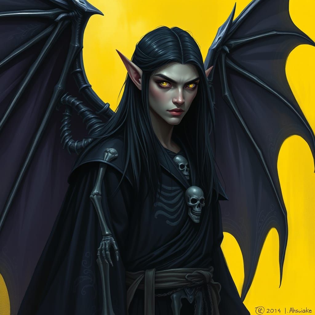 Majestic Dark Elf with Bat Wings in Dark Fantasy Style