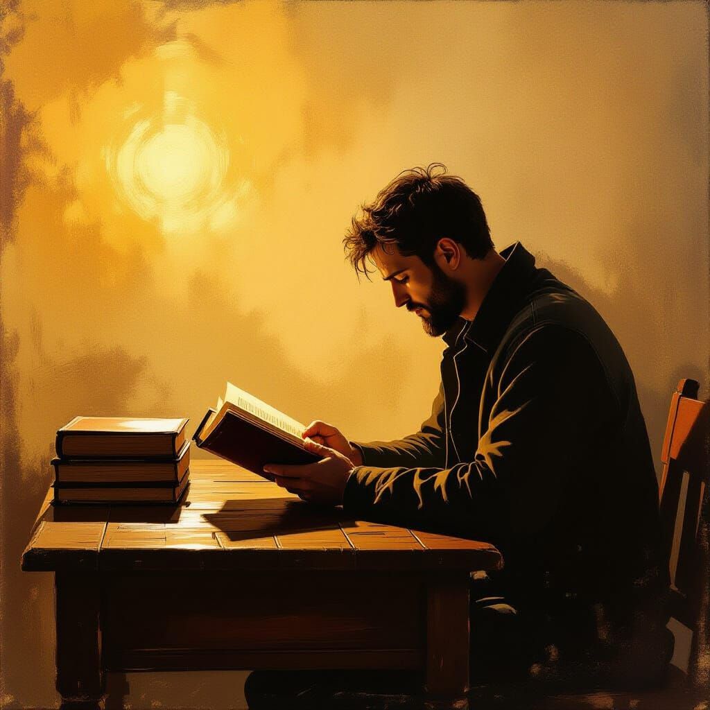 Man Praying in Golden Light, Inspired by Rothko